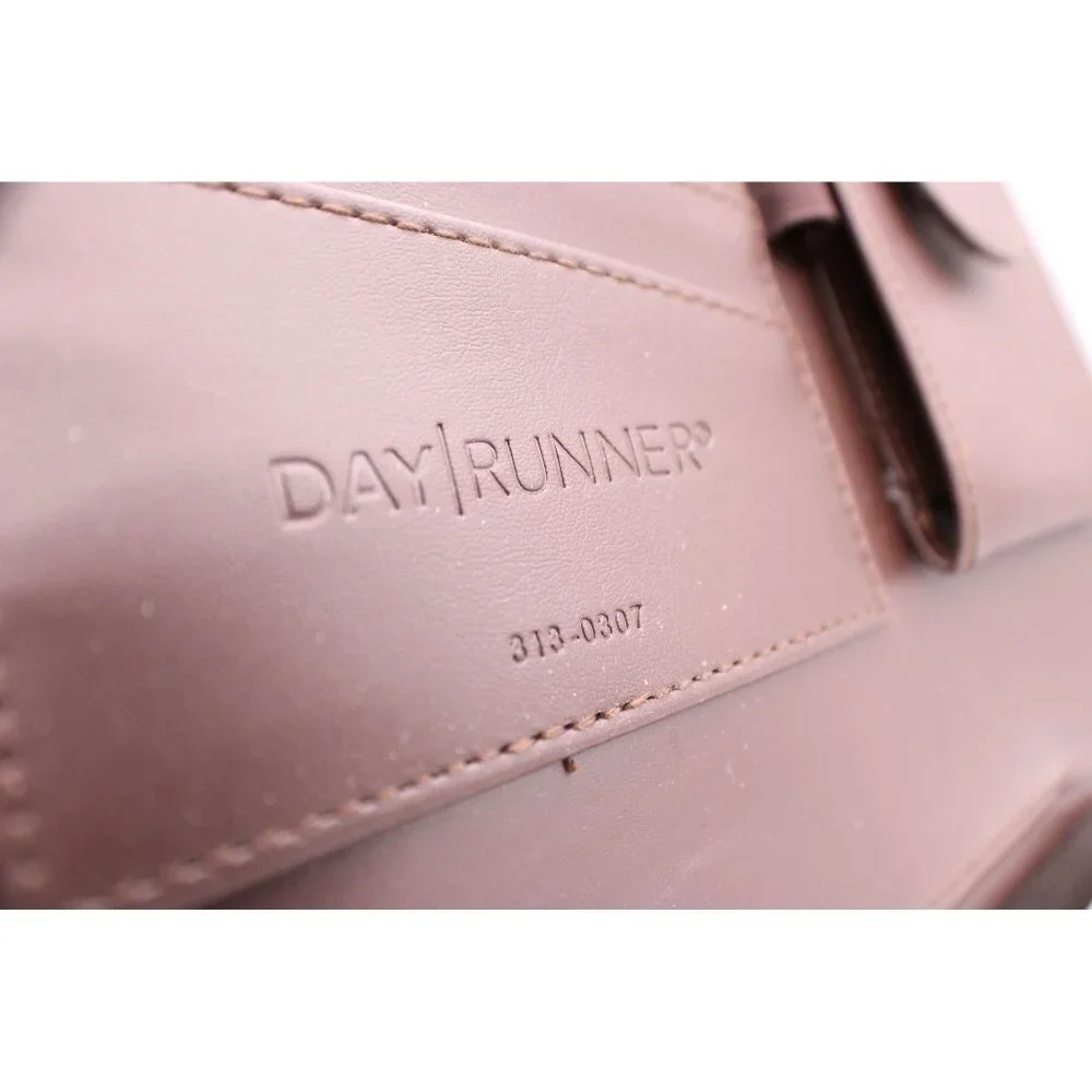 Day Runner Briefcase Planner Organizer Leather Canvas Zipper Handle Brown Green - Picture 10 of 14